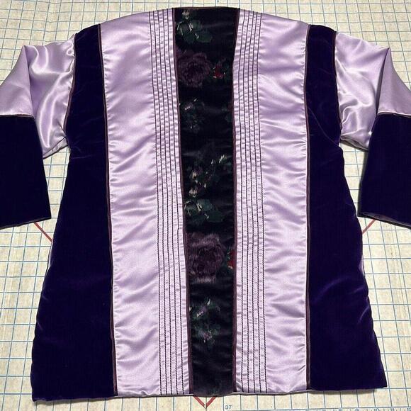 Handmade Purple Satin Floral Open Boho Jacket Opus 1 100% Cotton Hippie One Size - Picture 14 of 15